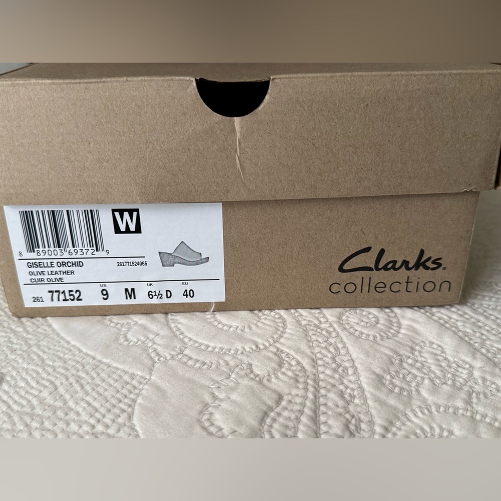 Clarks Collection Giselle Orchid Women's Olive Wedge Sandals Size 9 like new - Picture 8 of 8